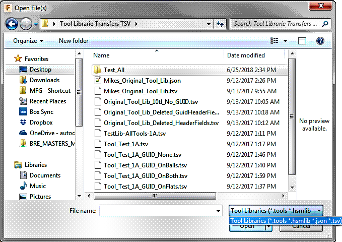 tool library dialog - import